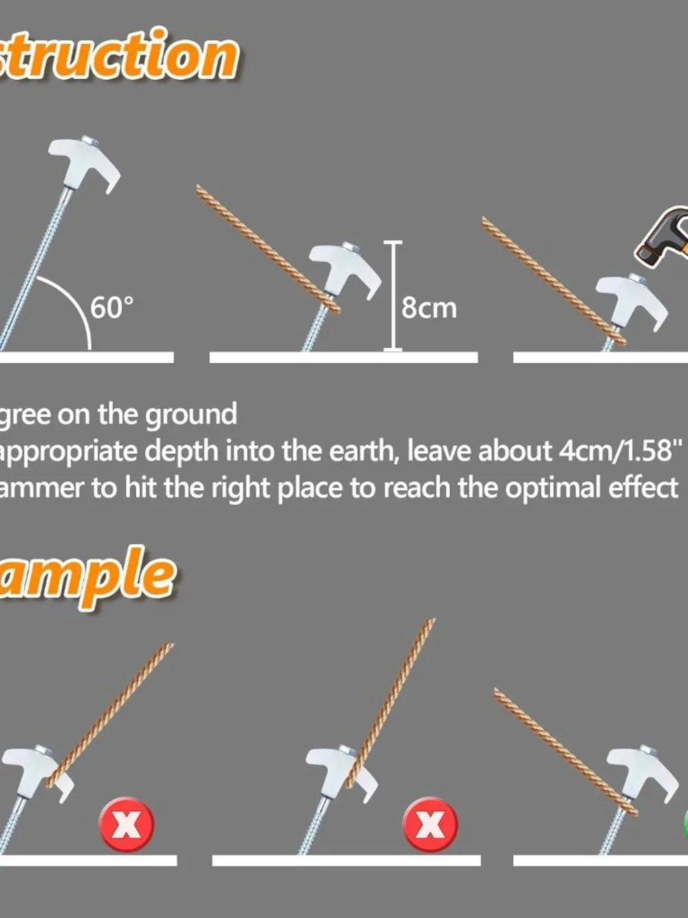 Ground Anchors Screw in, Metal Threaded Tent Spikes, Camping Pegs for Canopies
